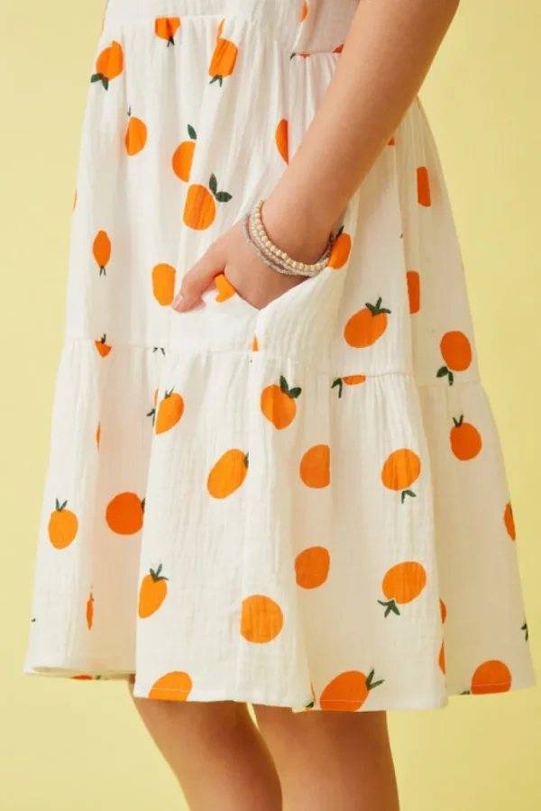 Orange Print Ruffle Sleeve Dress