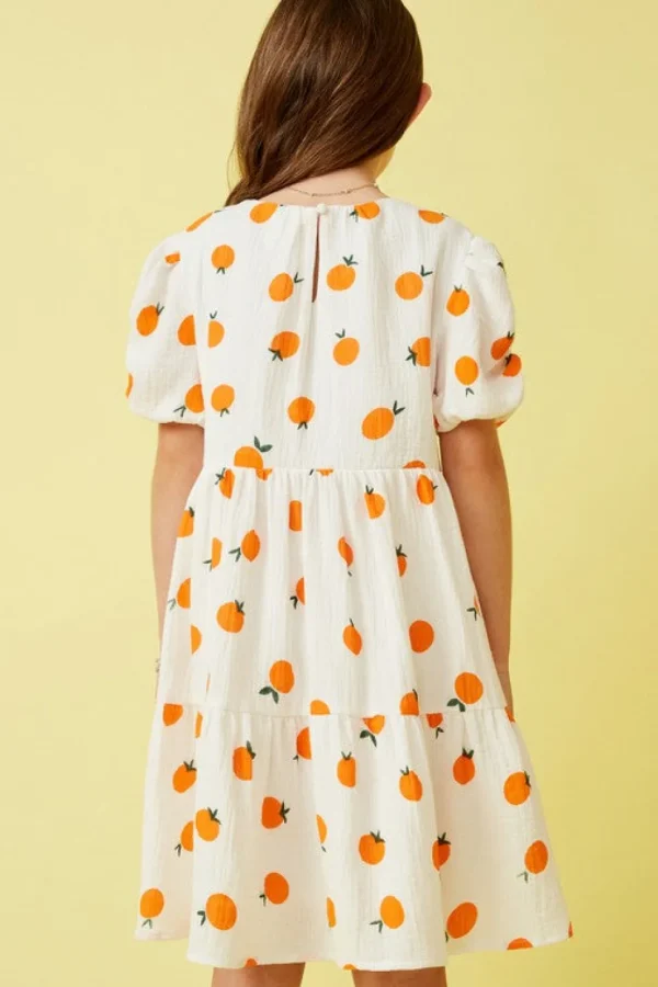 Orange Print Ruffle Sleeve Dress