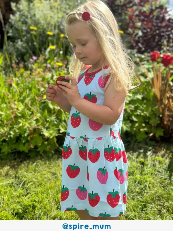 Organic Strawberry Print Summer Dress