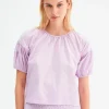 Oversized Poplin Short-Sleeved Top - Lilac