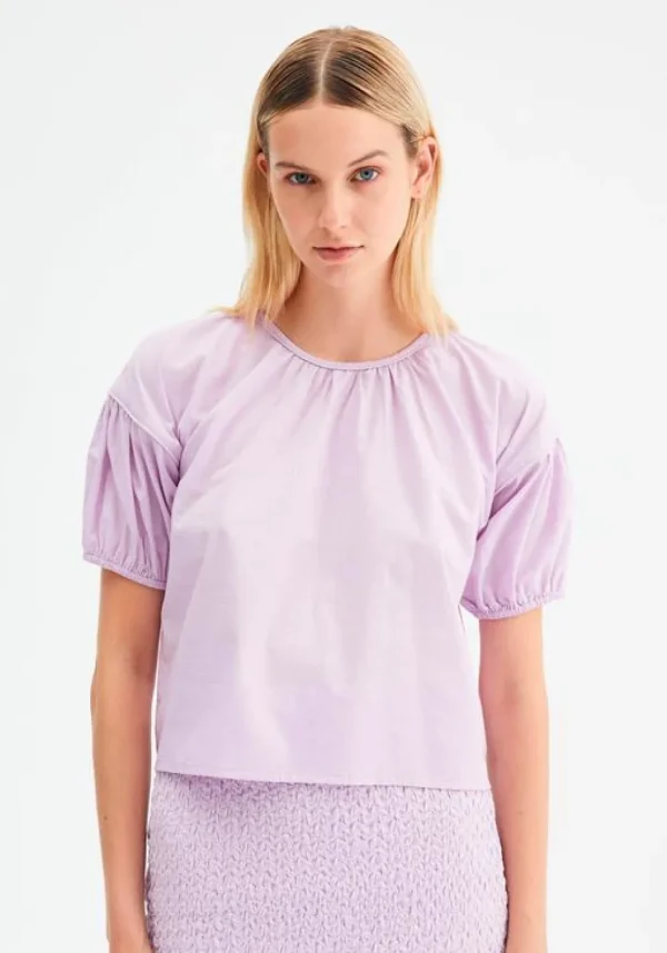 Oversized Poplin Short-Sleeved Top - Lilac