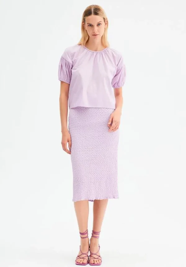 Oversized Poplin Short-Sleeved Top - Lilac