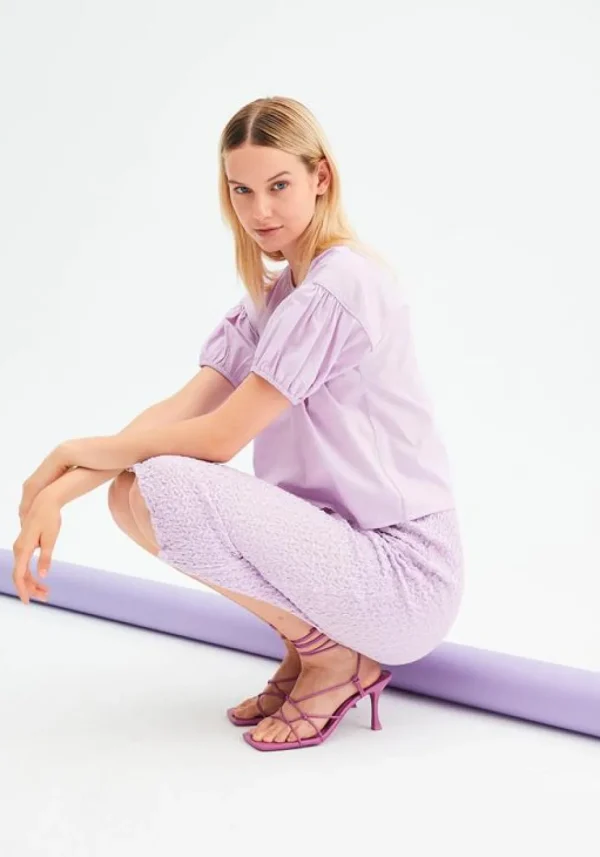 Oversized Poplin Short-Sleeved Top - Lilac