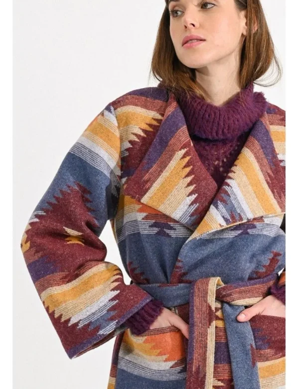 Patterned Coat with Belt
