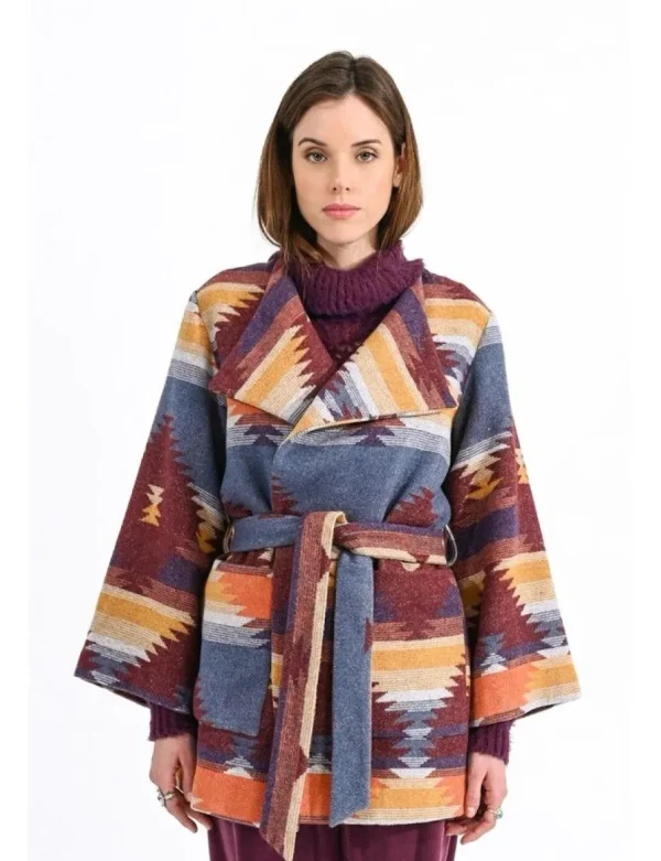 Patterned Coat with Belt