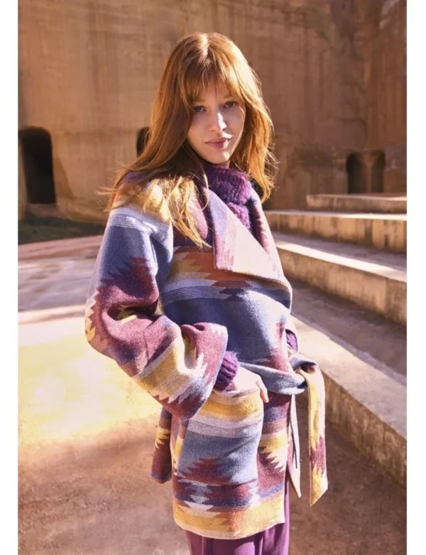 Patterned Coat with Belt