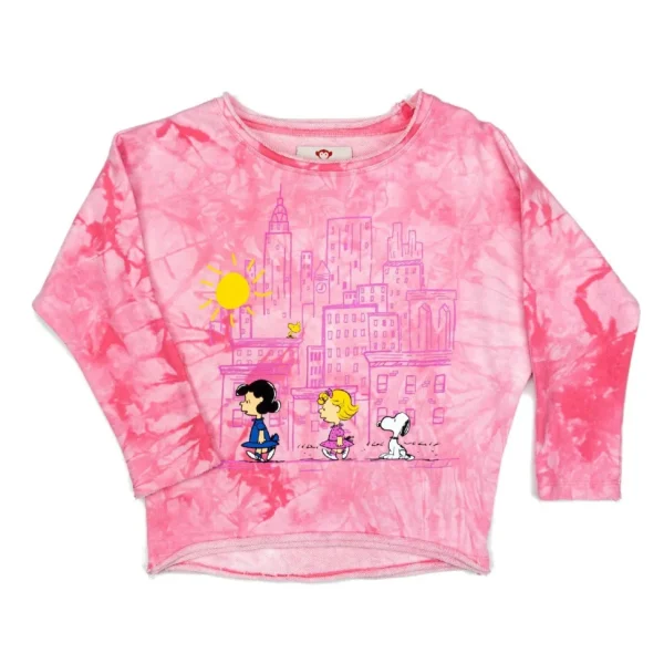 Peanuts Slouchy Sweatshirt - Light Pink Tie Dye