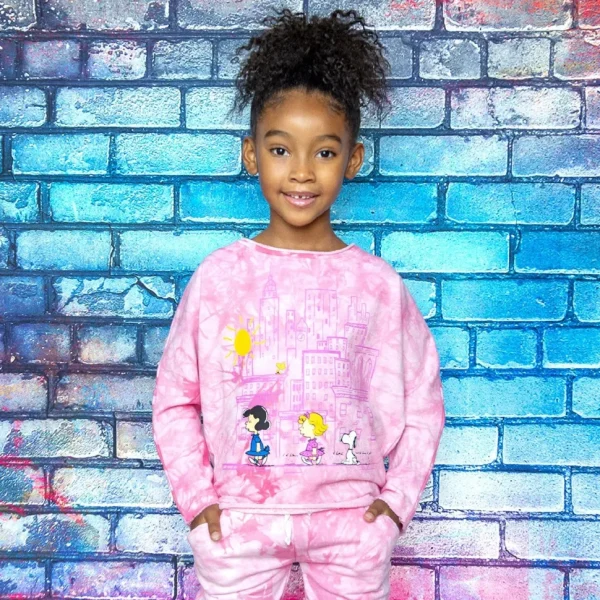 Peanuts Slouchy Sweatshirt - Light Pink Tie Dye