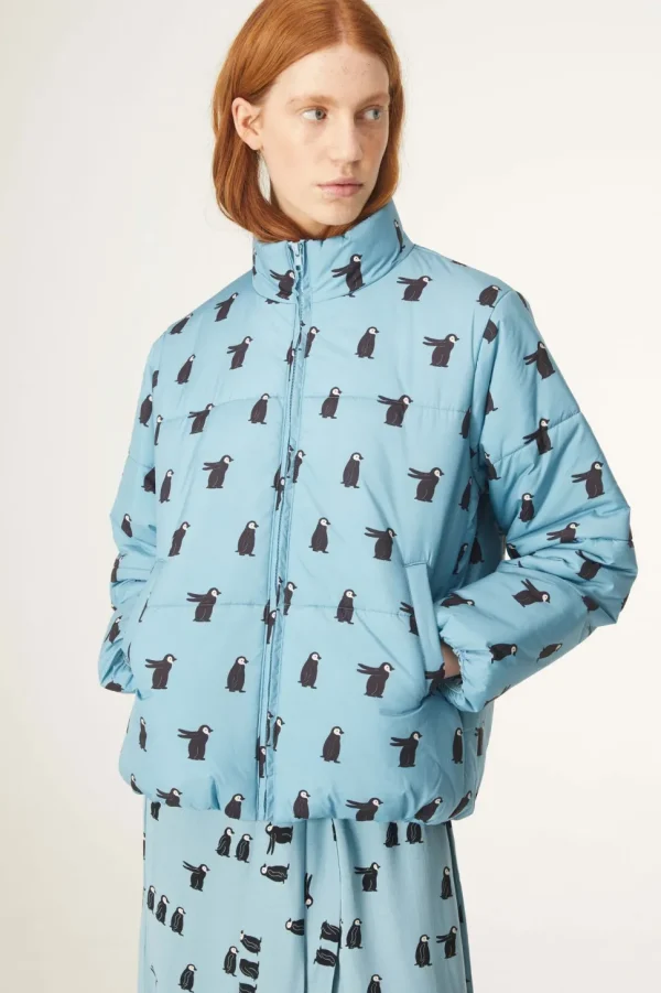 Penguin Print Quilted Bomber Jacket