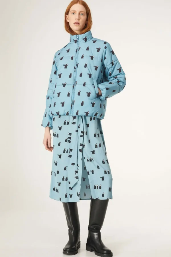 Penguin Print Quilted Bomber Jacket