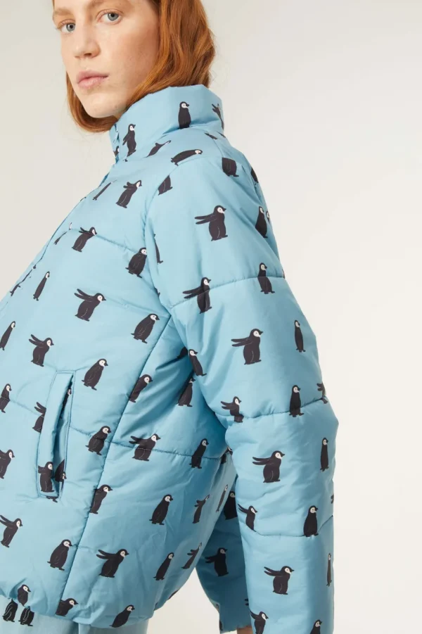 Penguin Print Quilted Bomber Jacket