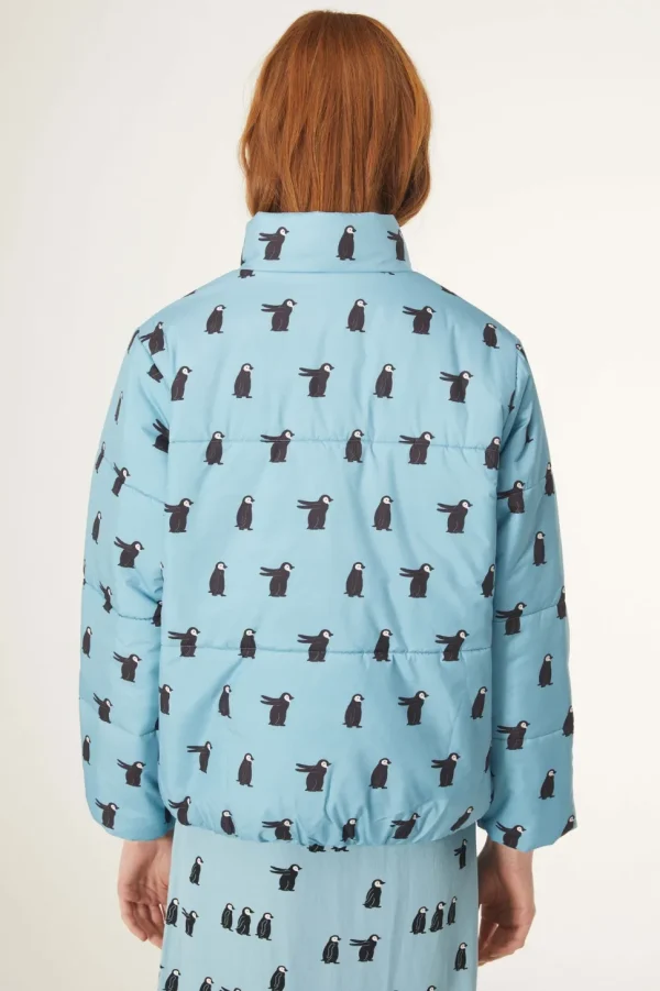 Penguin Print Quilted Bomber Jacket