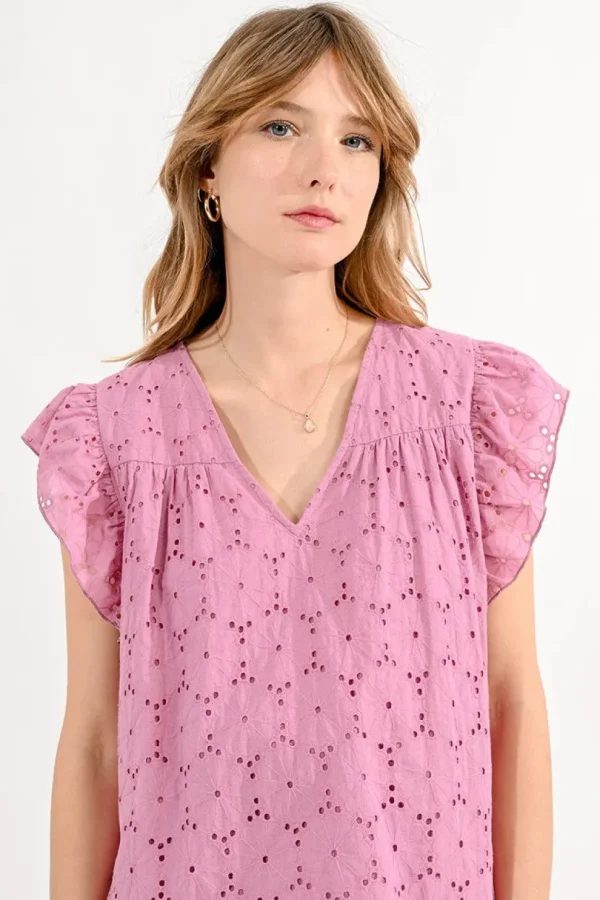 Pink English Eyelet Top