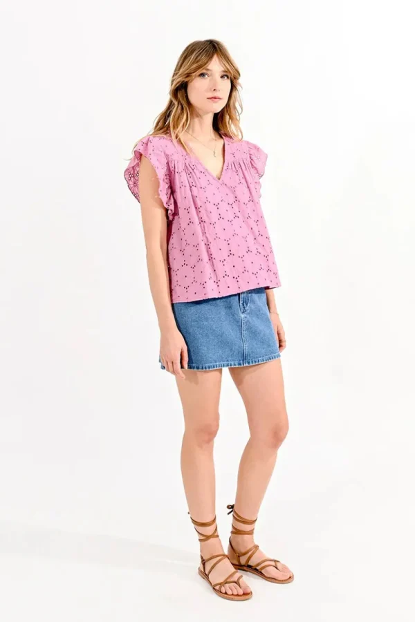 Pink English Eyelet Top