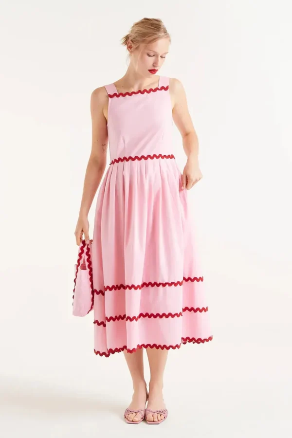 Pink Ric-Rac Midi Dress