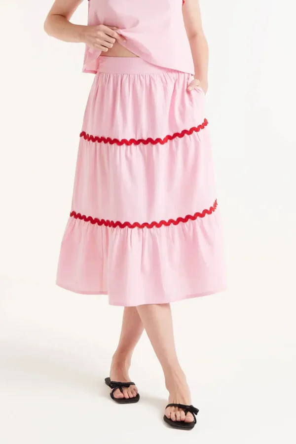 Pink Ric-Rac Midi Skirt