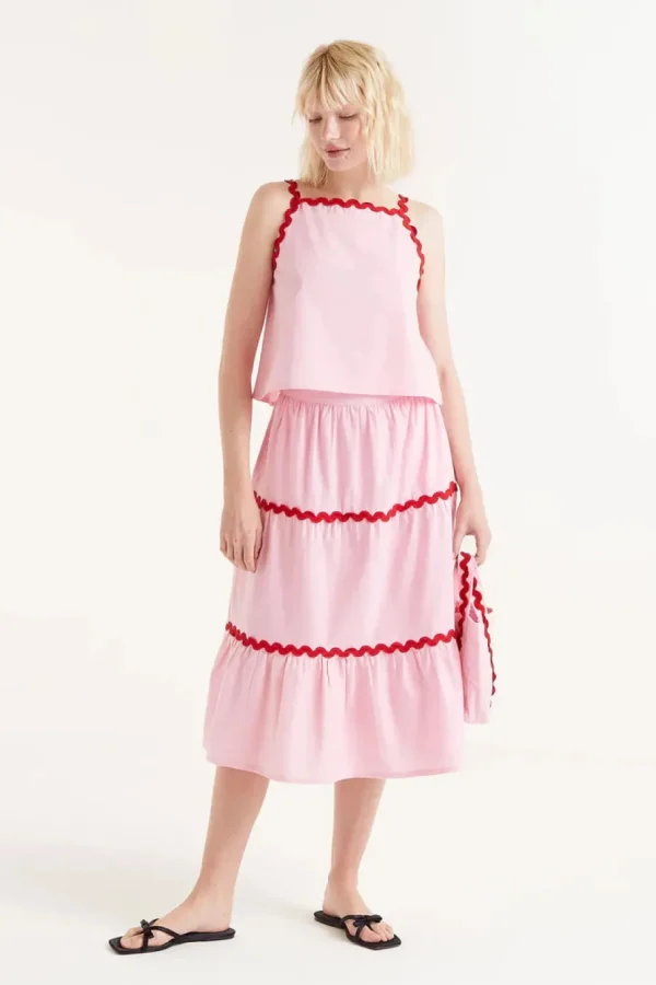 Pink Ric-Rac Midi Skirt