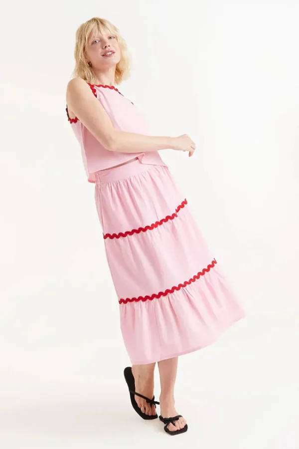 Pink Ric-Rac Midi Skirt