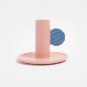 Pink/Blue Hand Painted Stoneware Candle Holder