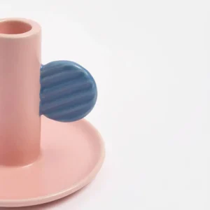 Pink/Blue Hand Painted Stoneware Candle Holder