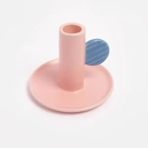 Pink/Blue Hand Painted Stoneware Candle Holder
