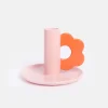 Pink/Red Flower Stoneware Candle Holder