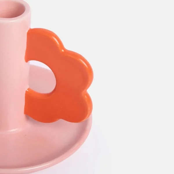 Pink/Red Flower Stoneware Candle Holder