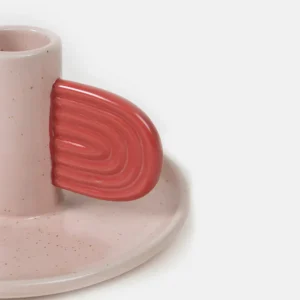 Pink/Red Hand Painted Stoneware Candle Holder