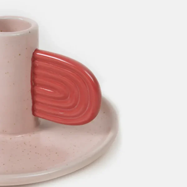 Pink/Red Hand Painted Stoneware Candle Holder