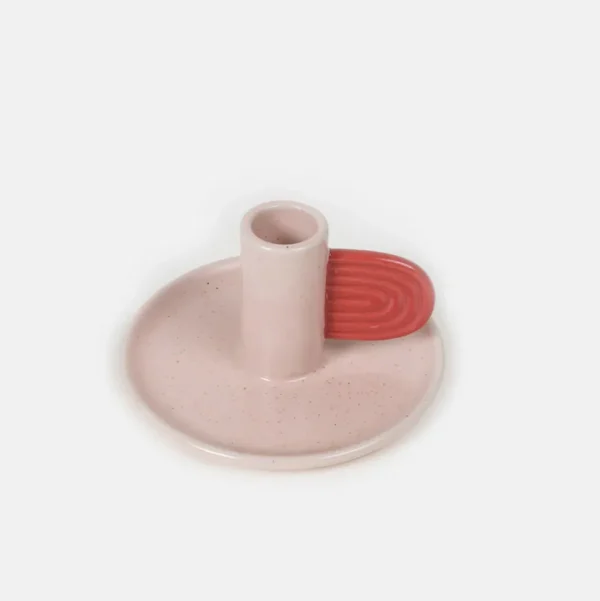Pink/Red Hand Painted Stoneware Candle Holder