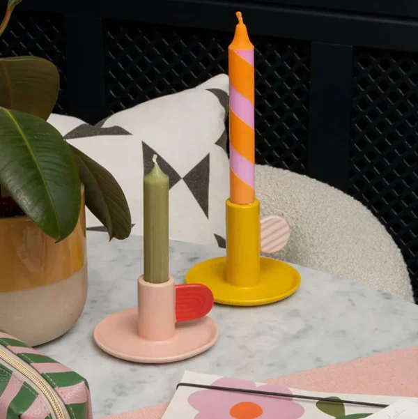 Pink/Red Hand Painted Stoneware Candle Holder