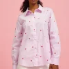 Poplin Heart Embroidery Shirt - Lavender/Red