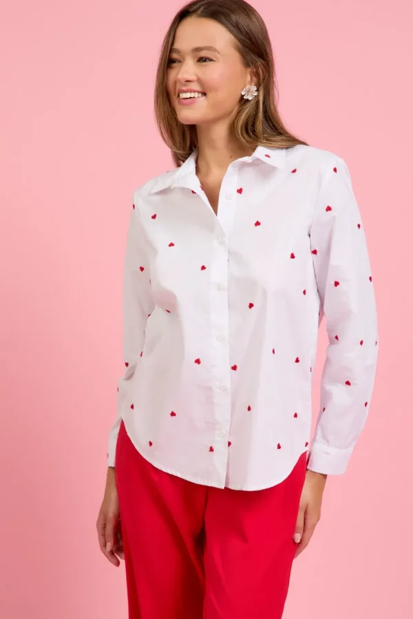 Poplin Heart Embroidery Shirt - White