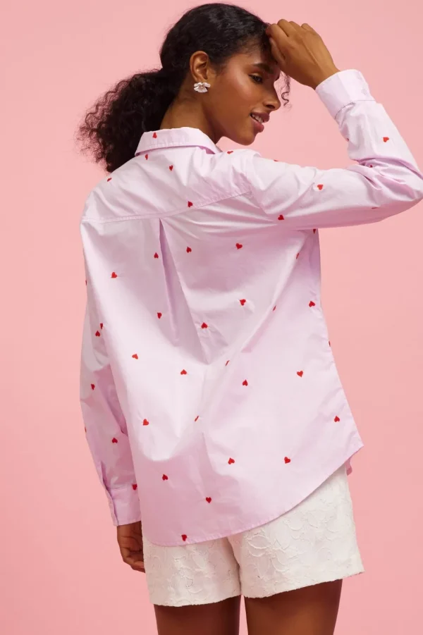 Poplin Heart Embroidery Shirt - Lavender/Red