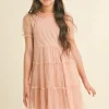 Puff Sleeve Tiered Mesh Dress