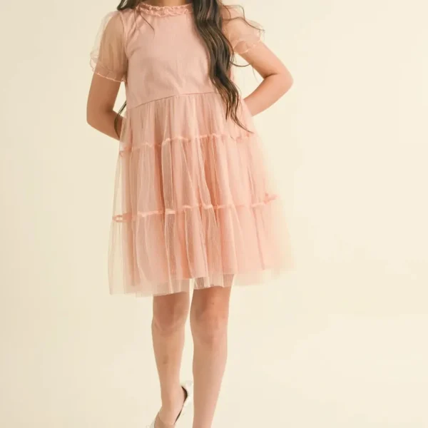 Puff Sleeve Tiered Mesh Dress