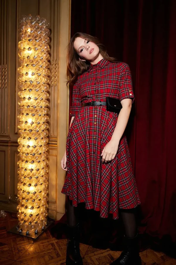 Red Plaid Shirt Dress