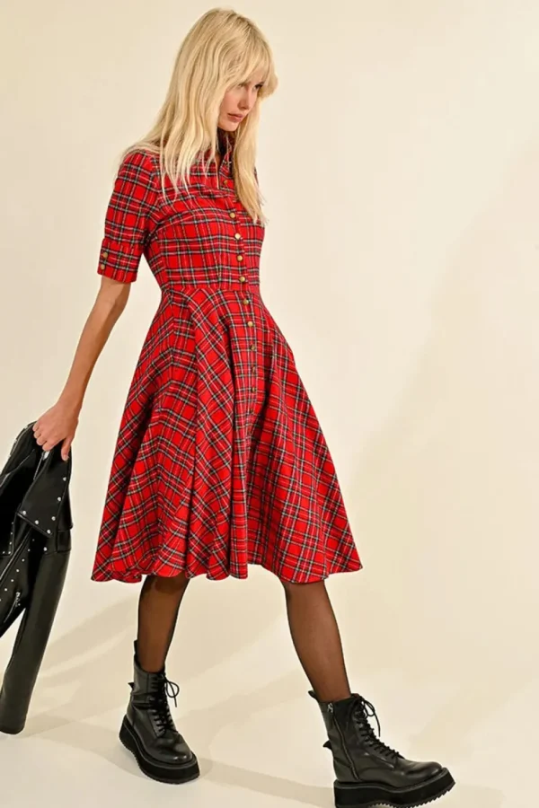 Red Plaid Shirt Dress