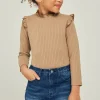 Ribbed Ruffle Mock Neck Top