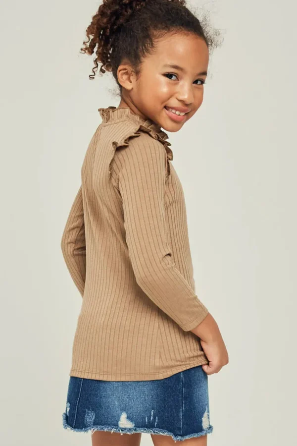 Ribbed Ruffle Mock Neck Top