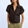 Ruffle Detail S/S Shirt - Black