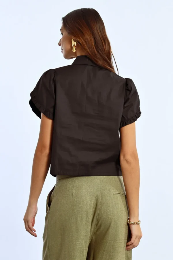 Ruffle Detail S/S Shirt - Black