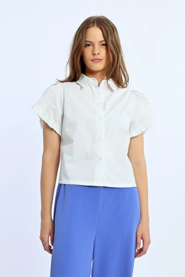 Ruffle Detail S/S Shirt - White