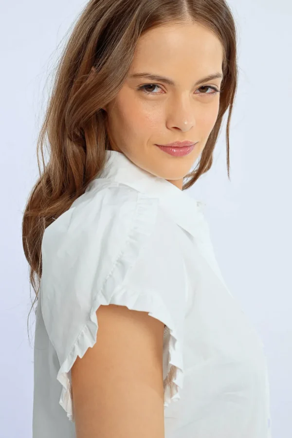 Ruffle Detail S/S Shirt - White