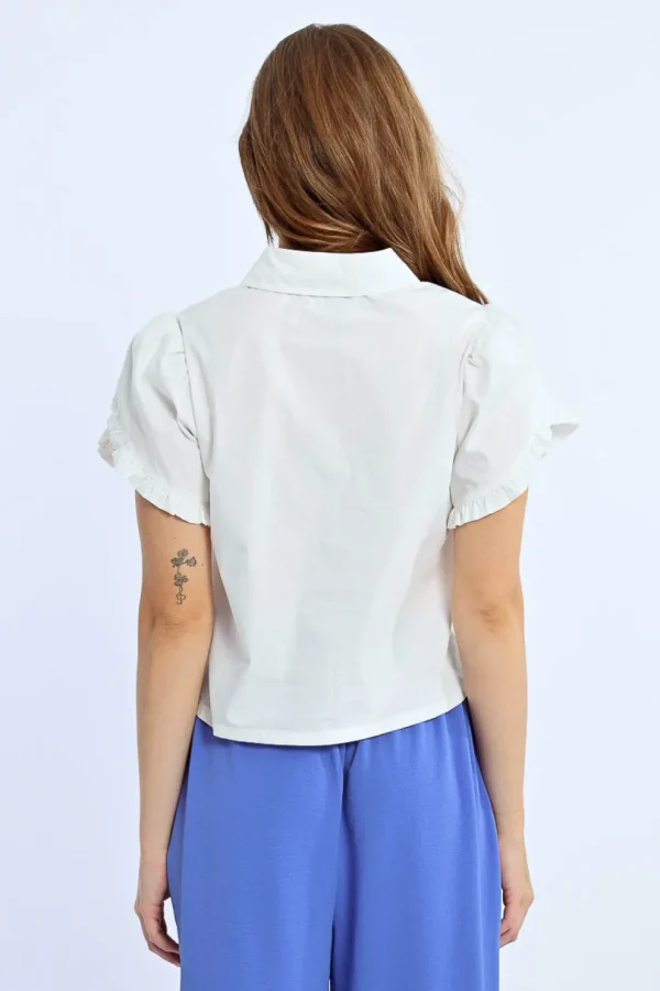 Ruffle Detail S/S Shirt - White