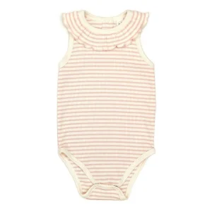 Ruffle Ribbed Bodysuit - Shell Pink Stripe