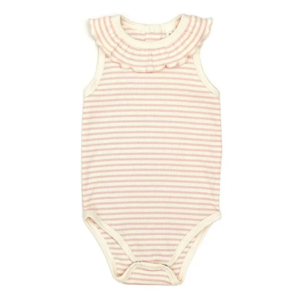 Ruffle Ribbed Bodysuit - Shell Pink Stripe
