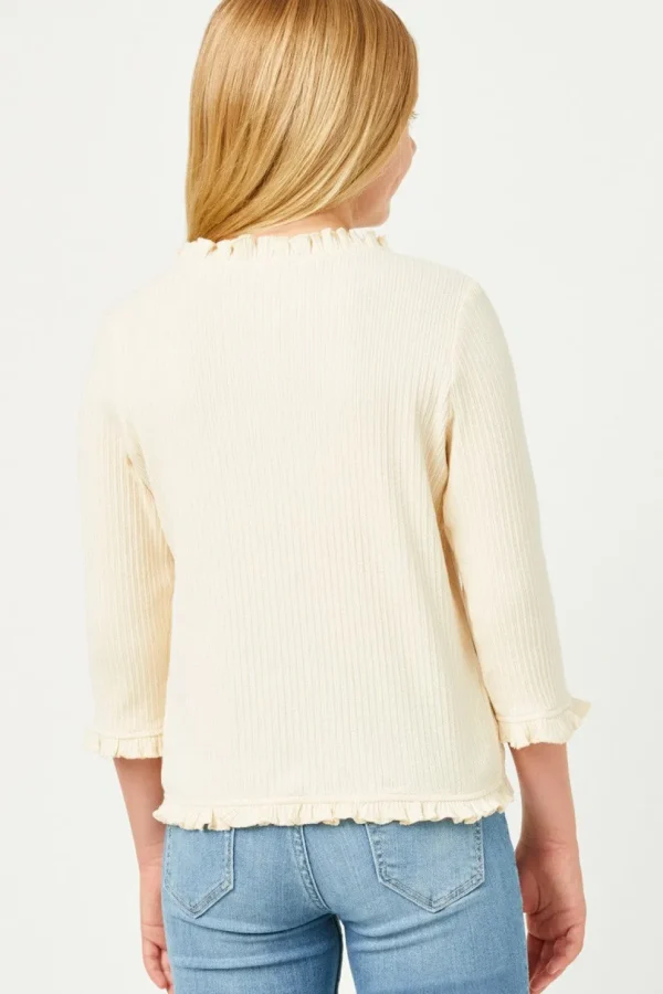 Ruffle Ribbed Knit Buttoned Cardigan