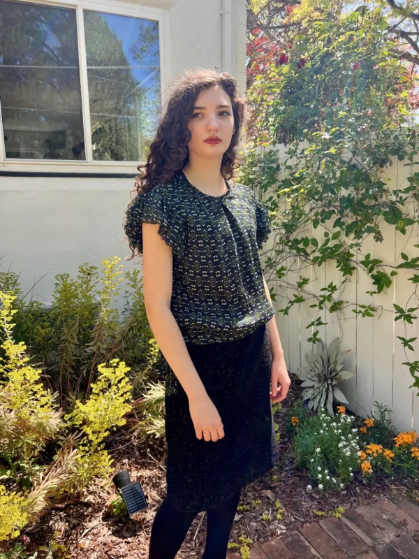 Ruffle Sleeve Silk Blouse