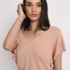 Ruffled Sleeve Top - Peach